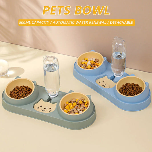 Elevated Dual Pet Bowls with Water Dispenser