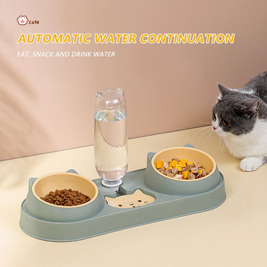 Elevated Dual Pet Bowls with Water Dispenser
